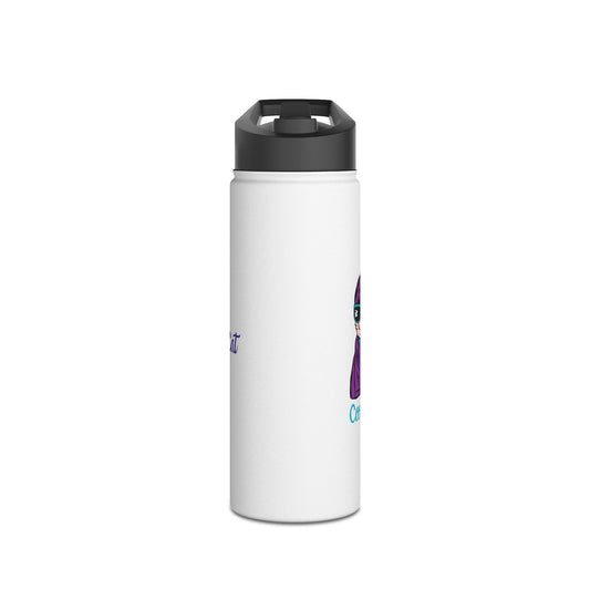 Stainless Water Bottle — Cute Cat Wizard Design, "Cat Magic"