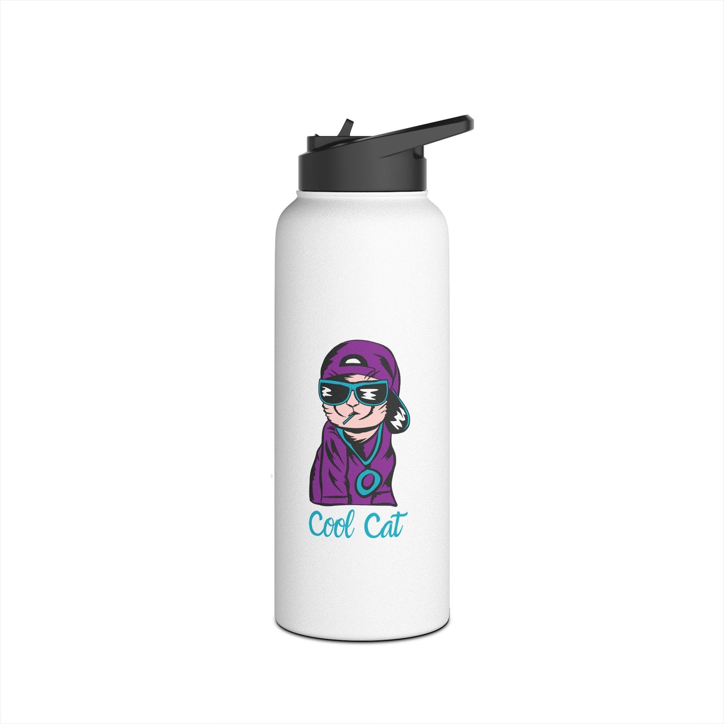 Stainless Water Bottle — Cute Cat Wizard Design, "Cat Magic"