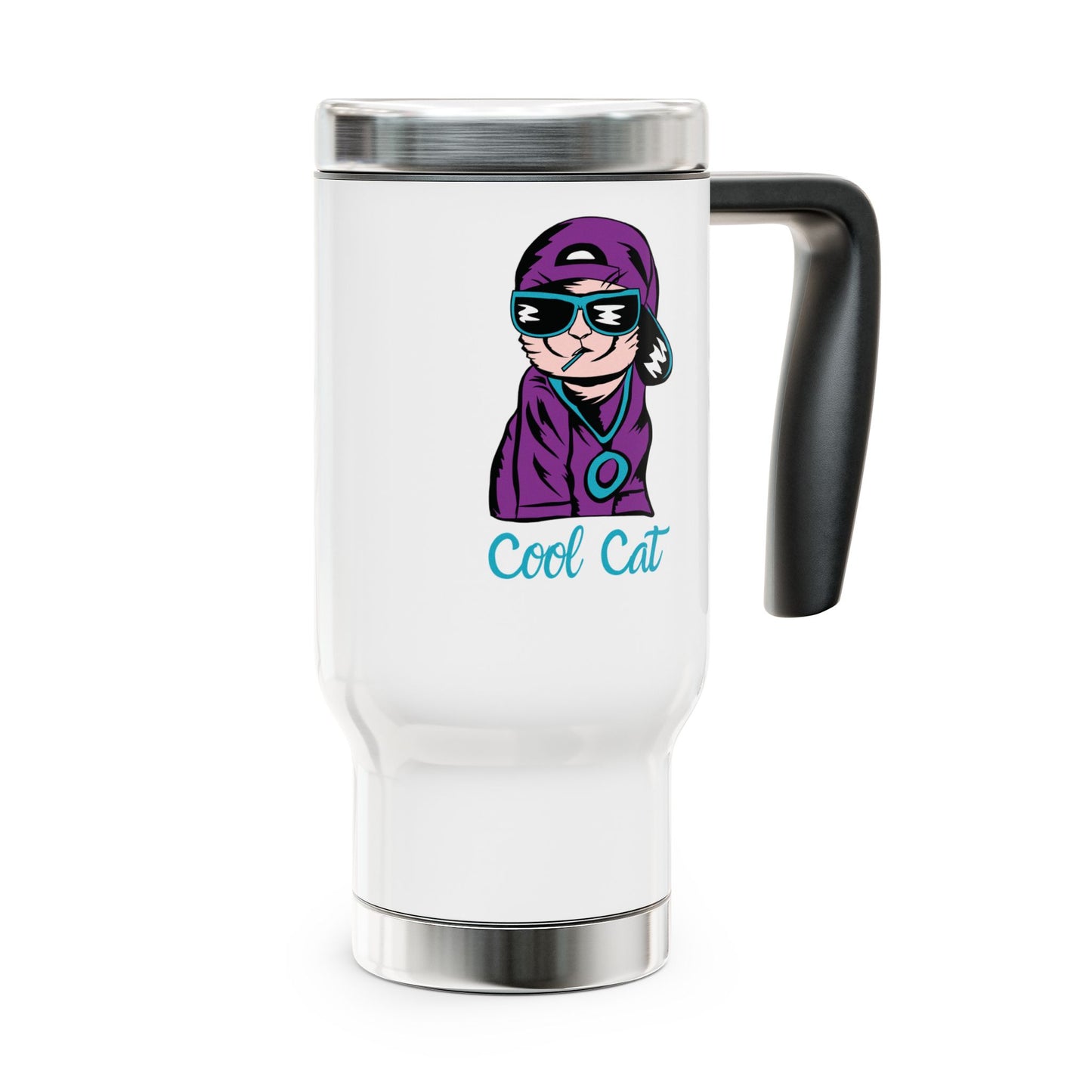 Cool Cat Travel Mug – 14oz Stainless Steel Insulated Tumbler with Handle