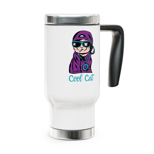 Cool Cat Travel Mug – 14oz Stainless Steel Insulated Tumbler with Handle