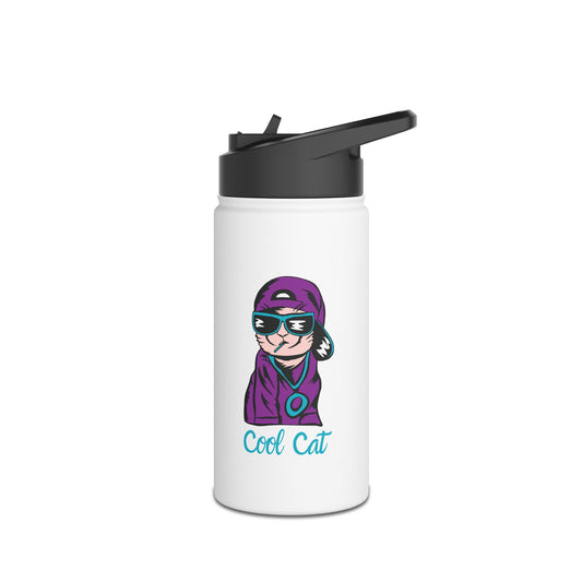 Stainless Water Bottle — Cute Cat Wizard Design, "Cat Magic"