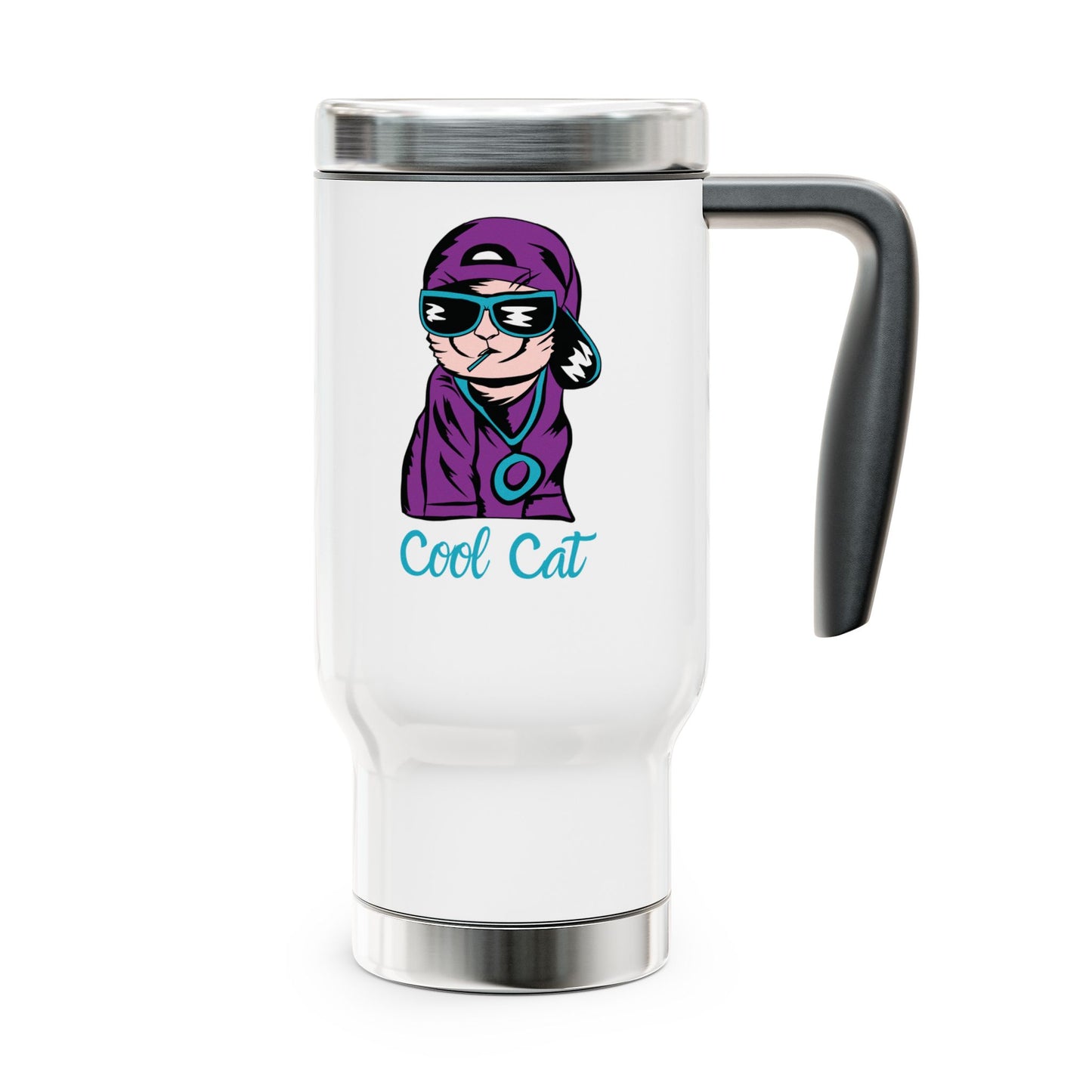 Cool Cat Travel Mug – 14oz Stainless Steel Insulated Tumbler with Handle