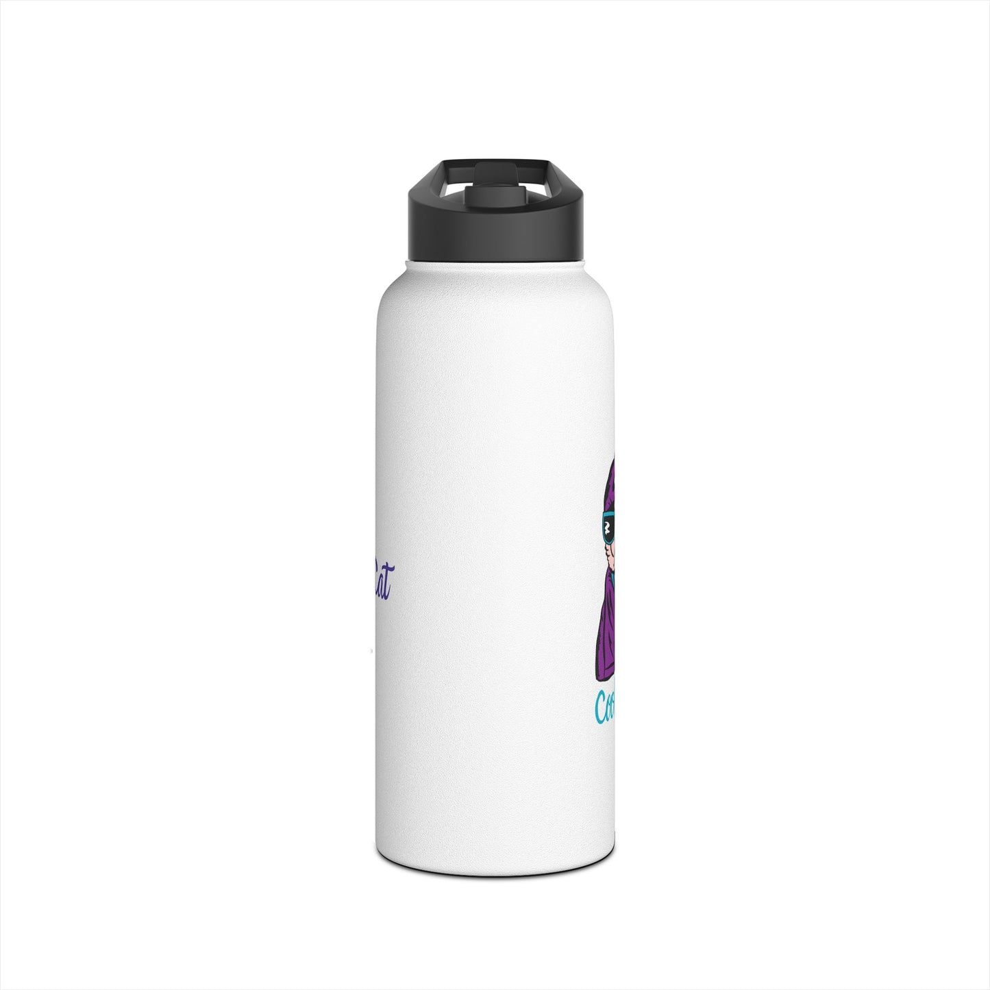 Stainless Water Bottle — Cute Cat Wizard Design, "Cat Magic"